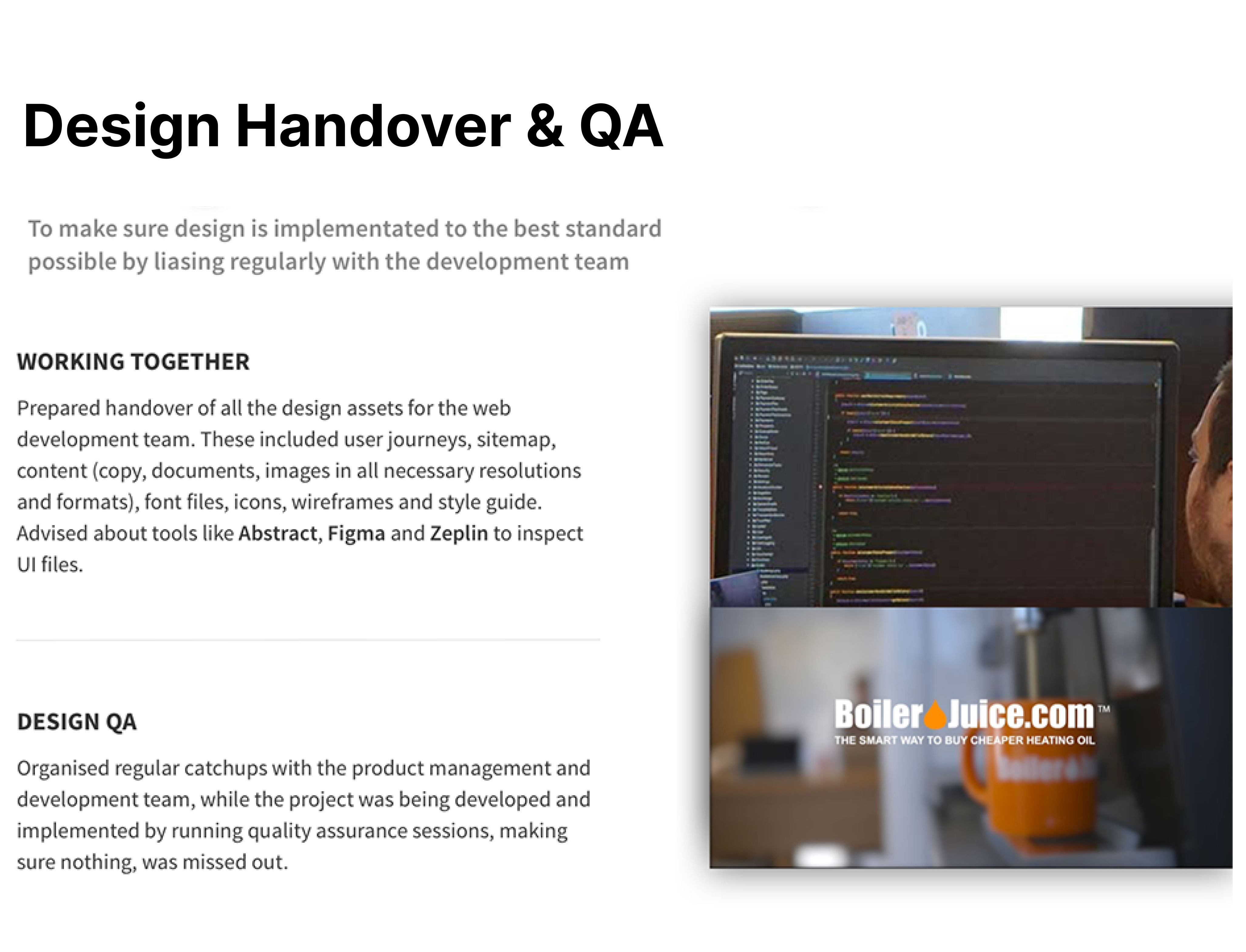 UX deliverables handover and QA
