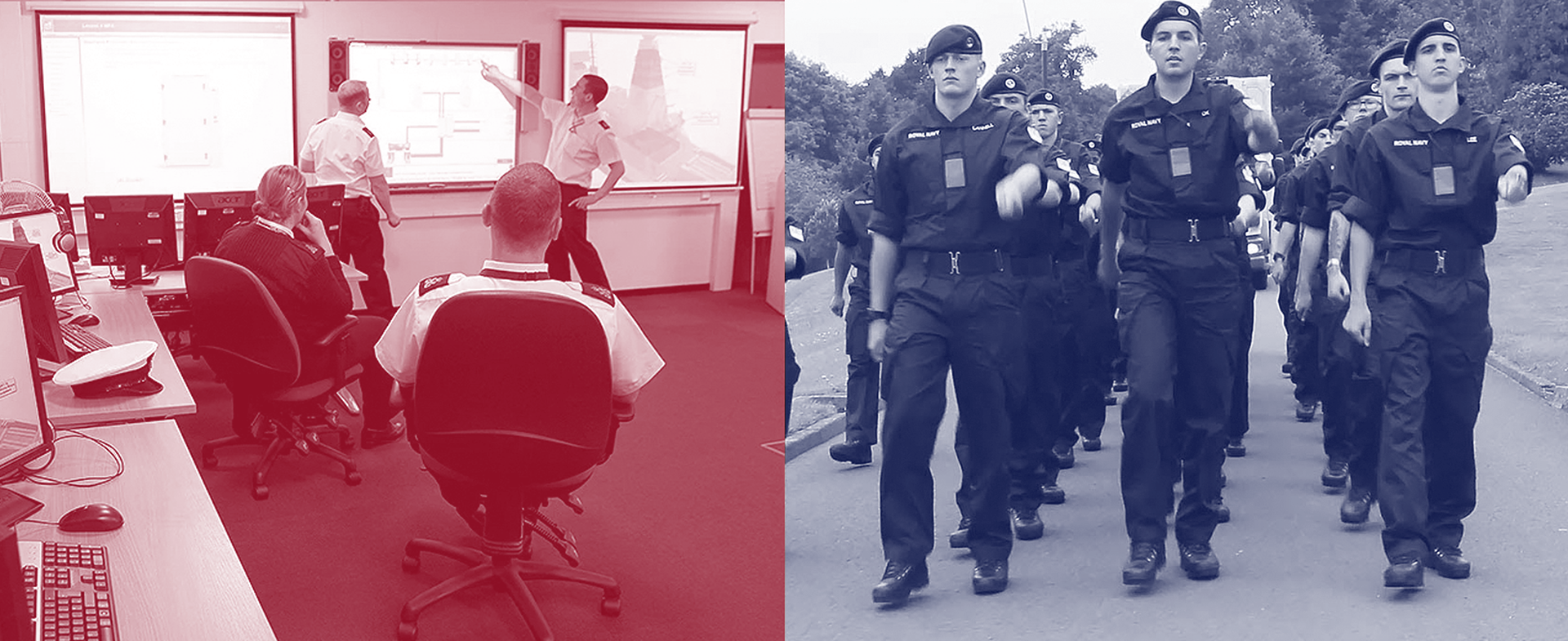 Images of officers and recruits during training sessions and marching drills